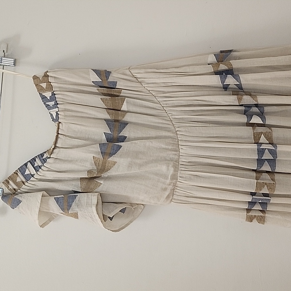 Mirth Paros One Shoulder Maxi Dress in White and Tan Wedding guest Size Large - Picture 12 of 16